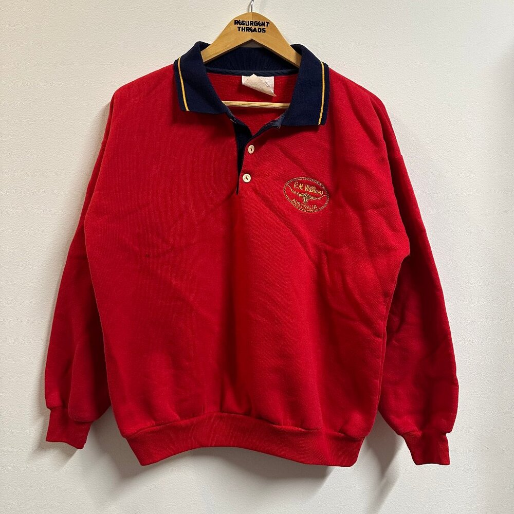 Vintage RM Williams Australia Rugby Polo Shirt Red Men's Size Large Western
